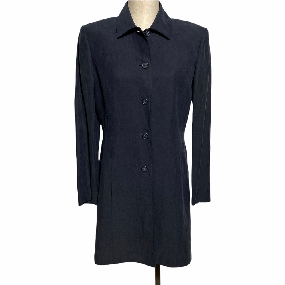 Due’ per Due’ silk & linen black button coat 8